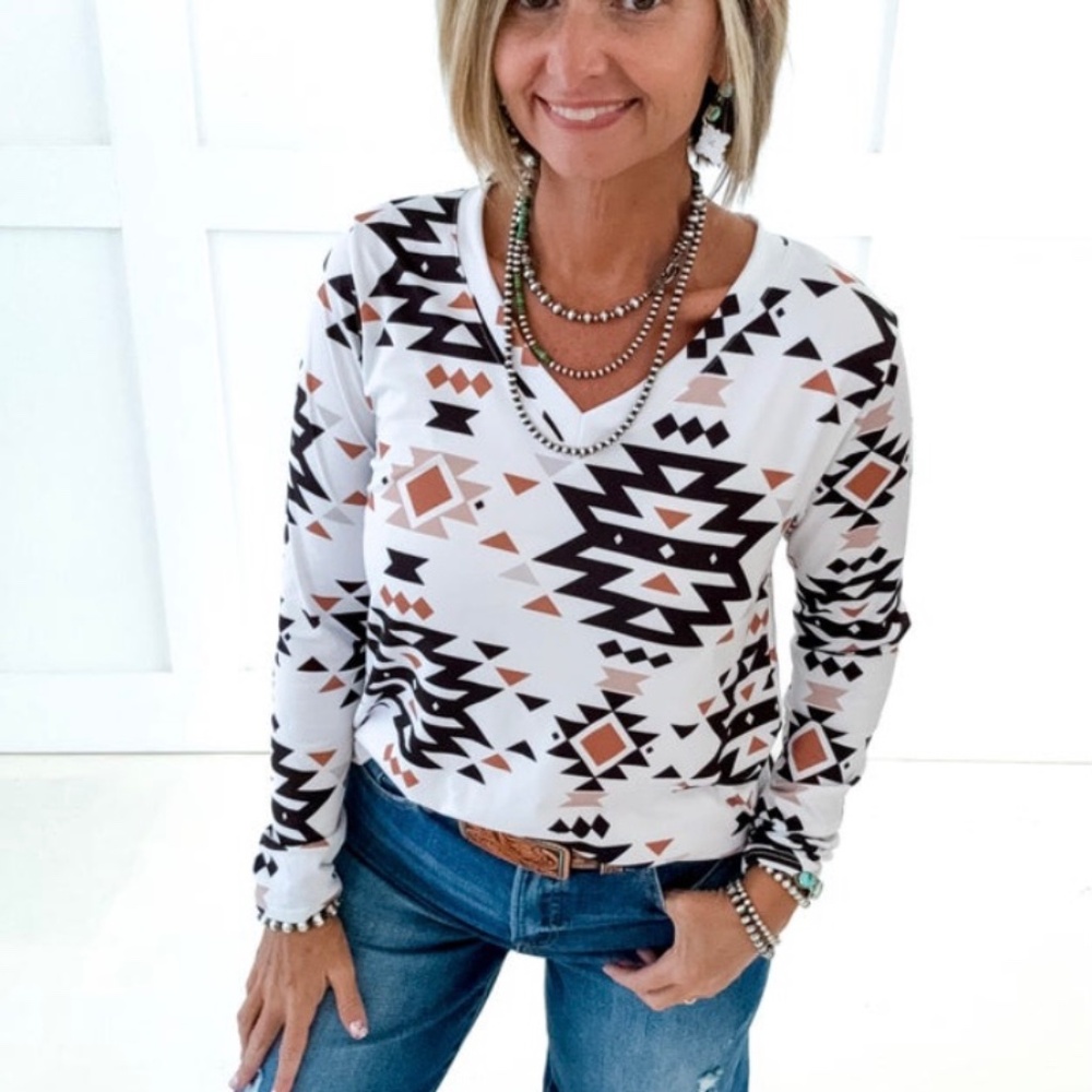 Long sleeve Aztec shirt from rolling ranch boutique  1x